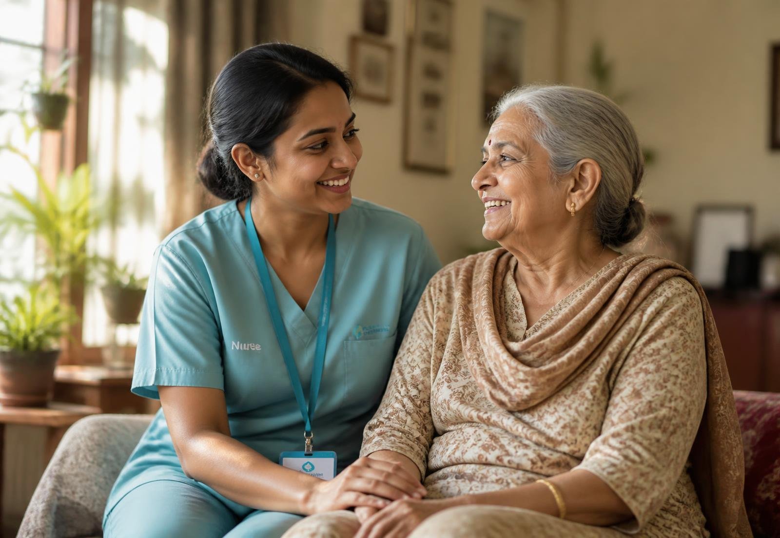 Care professional with a senior at home