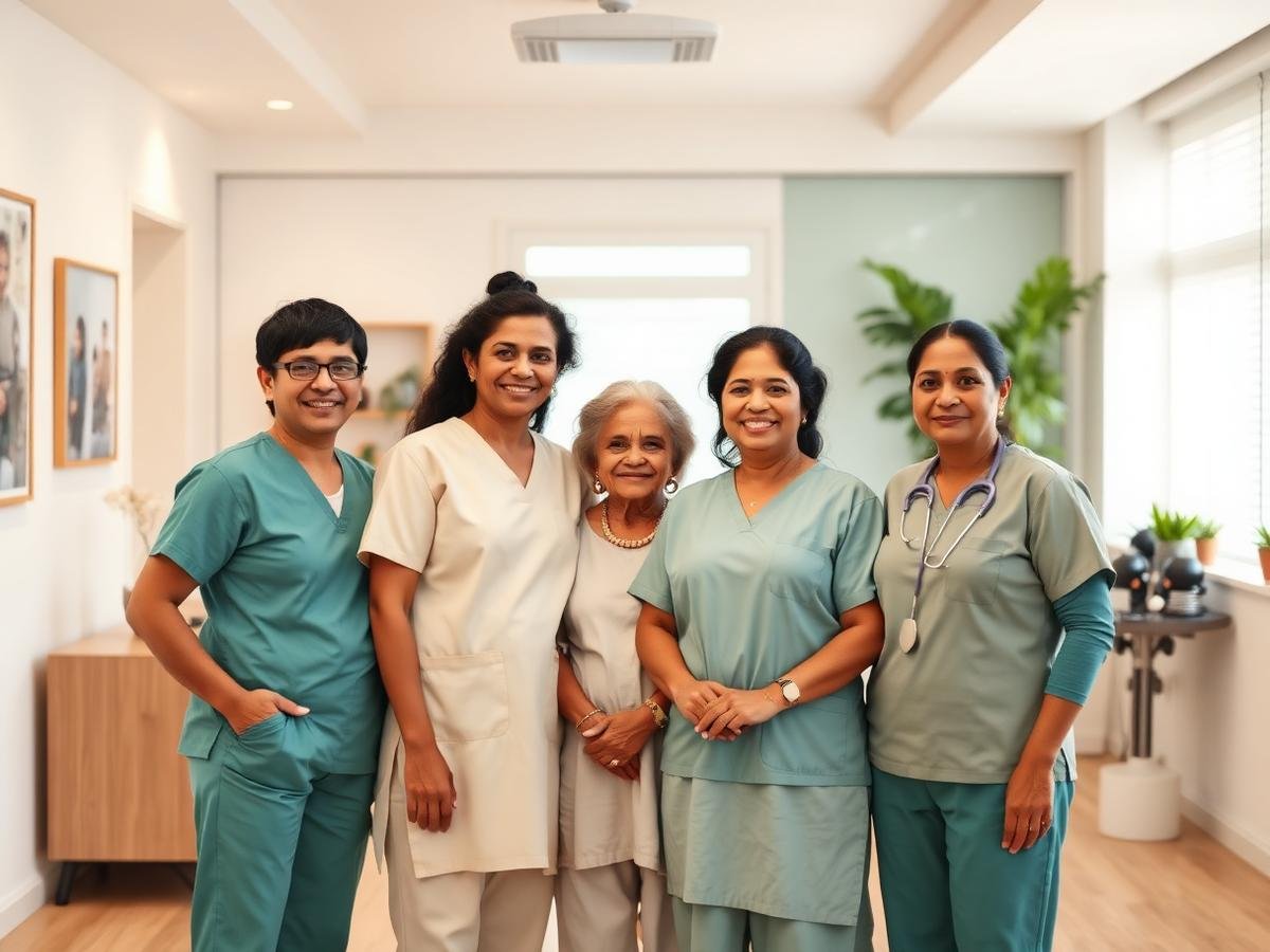 Home healthcare agency team in a bright office